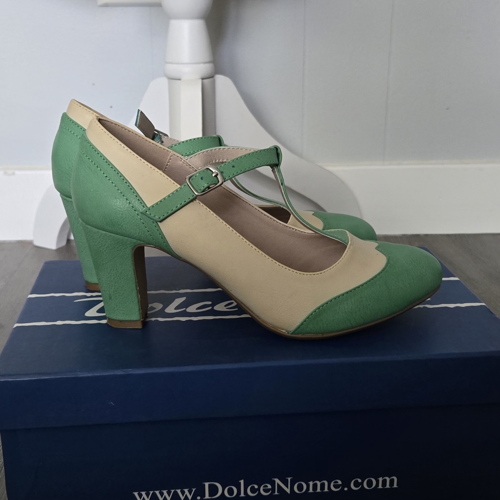 Green and Cream Heels for Women